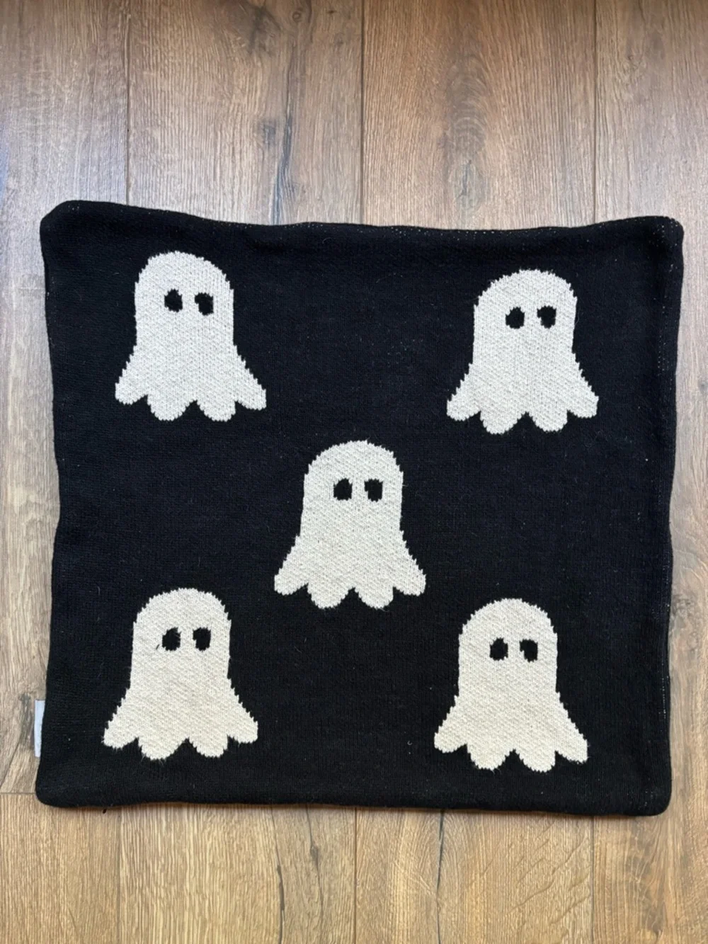 Storehouse Ghost Knit Pillow Cover Black Cream Halloween Cozy Décor 20”